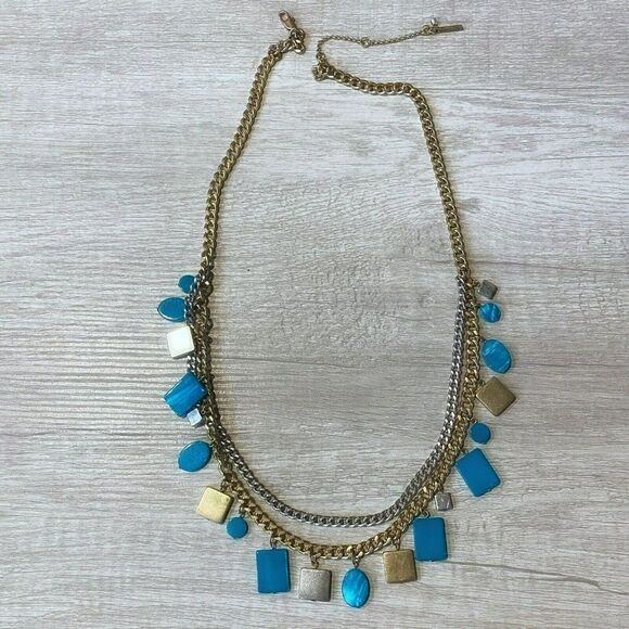 Kenneth Cole Gold Tone‎ Mixed Blue Shell Bead Long Necklace 29" - Picture 1 of 6